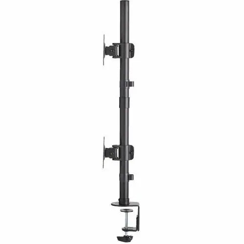 Dual monitor desk mount arm assembly with swivel and tilt joints, black