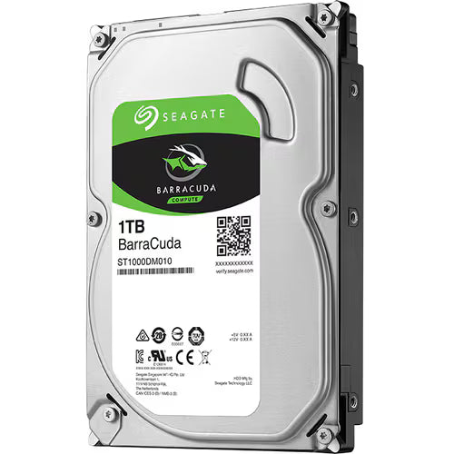 Seagate Barracuda 1TB 3.5-in desktop hard drive rear view with barcode sticker