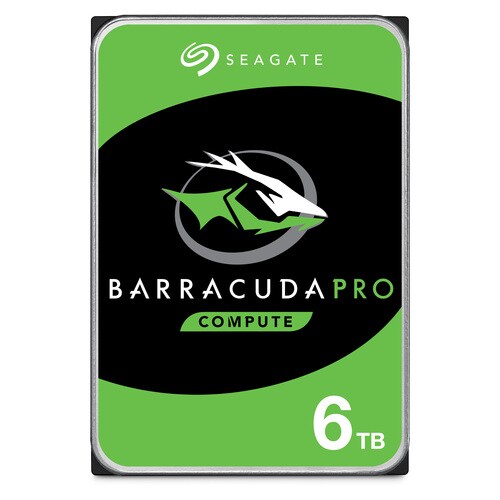 Seagate BarraCuda Pro 6TB desktop hard drive, front view with dark housing base