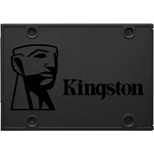 Black Kingston A400 2.5-inch SATA SSD back plate close-up with embossed logo