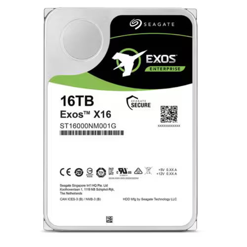 Seagate Exos X16 enterprise HDD, 16TB, ST16000NM001G, QR code on label