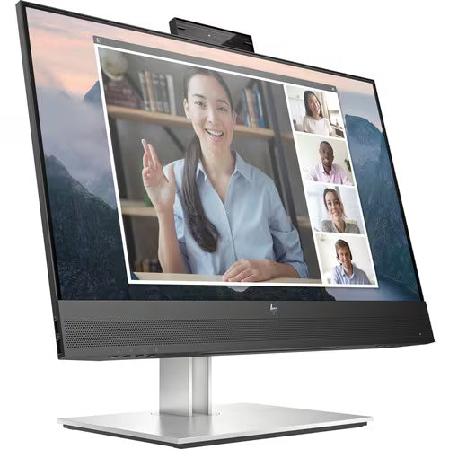 24-inch LCD monitor with webcam bar, angled front view showing video call screen