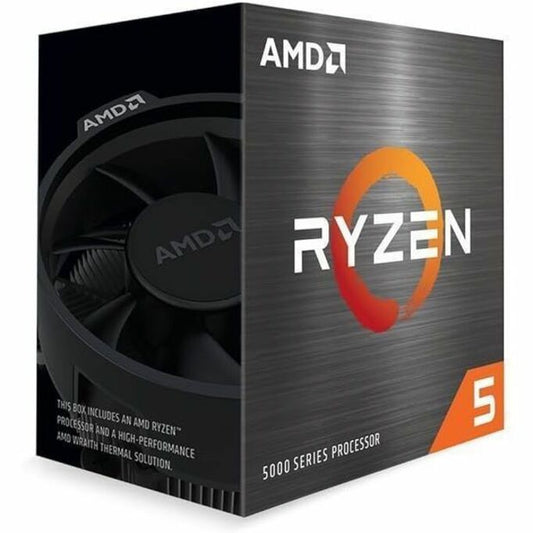 AMD Ryzen 5 5600 processor retail box with cooler fan cutaway and Ryzen logo
