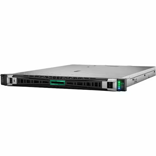 1U rack server front panel with I/O ports and illuminated green status indicator