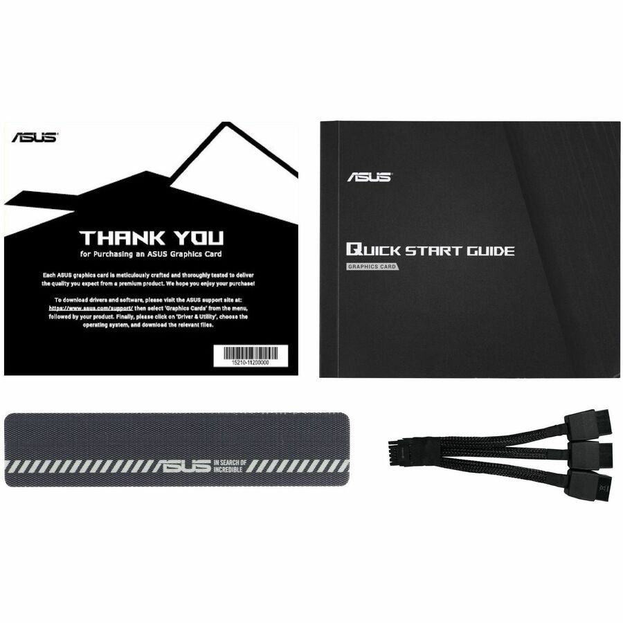 Graphics card accessories: guide, thank-you card, and PCIe power cables