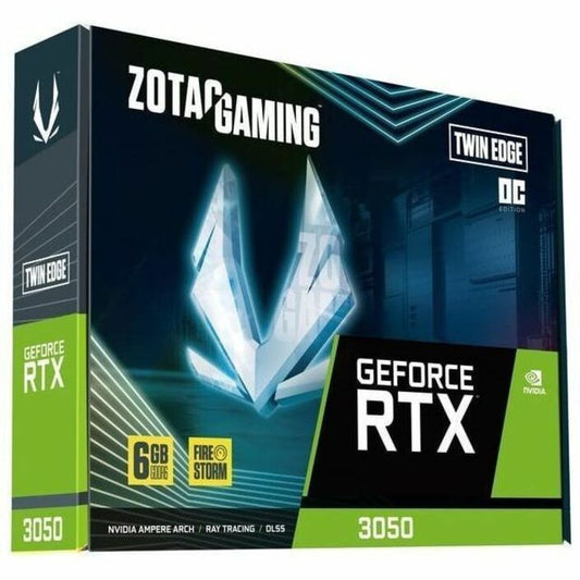 ZOTAC GeForce RTX 3050 graphic card retail box showing GeForce RTX 3050 text