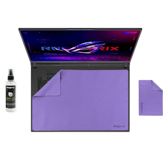 Laptop keyboard cover, purple protective pad with cleaning spray bottle and cloth