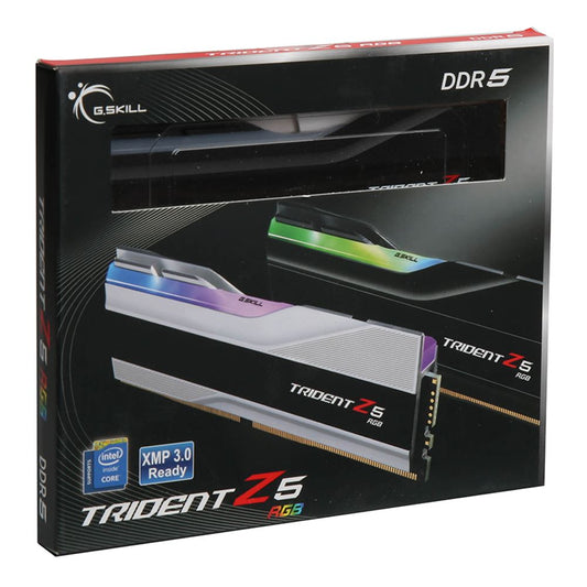 G.Skill Trident Z5 RGB DDR5 memory kit retail box with DDR5 and RGB graphics