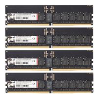 Set of four black DDR5 ECC registered RAM modules with gold edge contacts