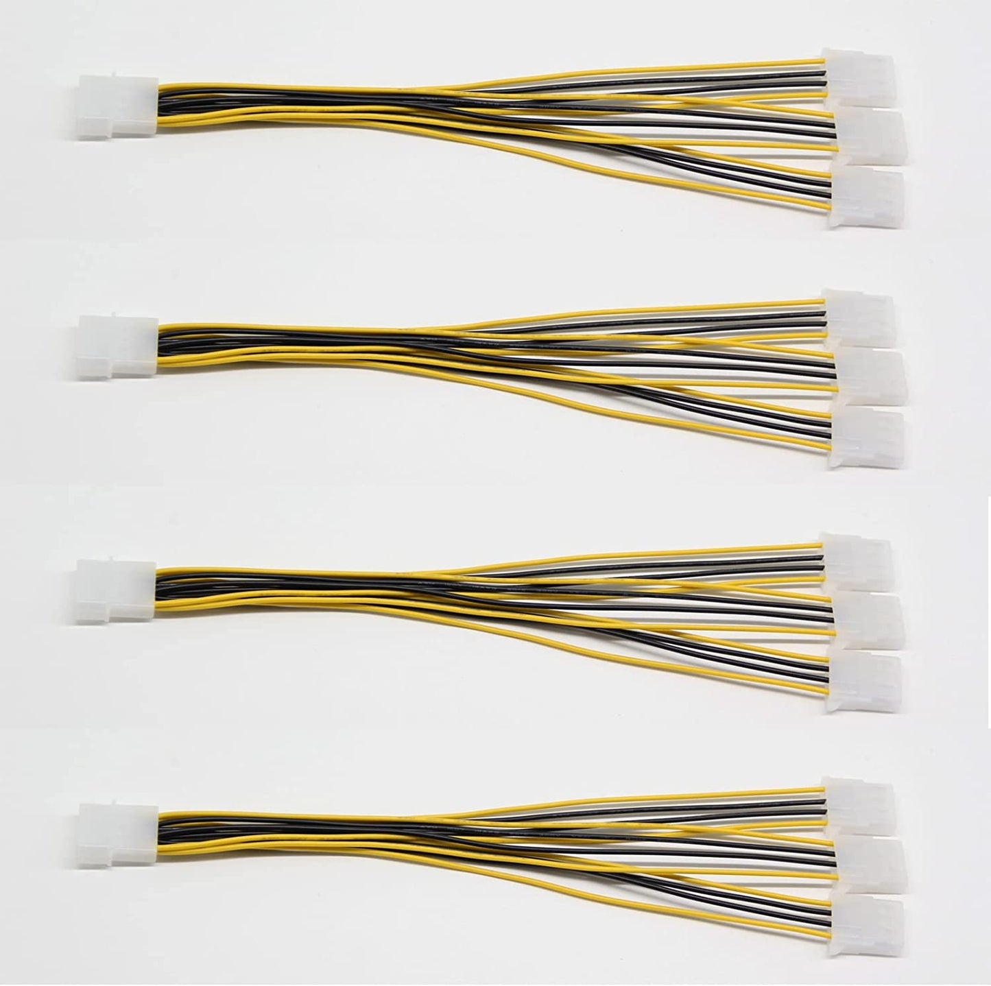 4-pack 4-pin internal power splitter cables with white female and male Molex connectors