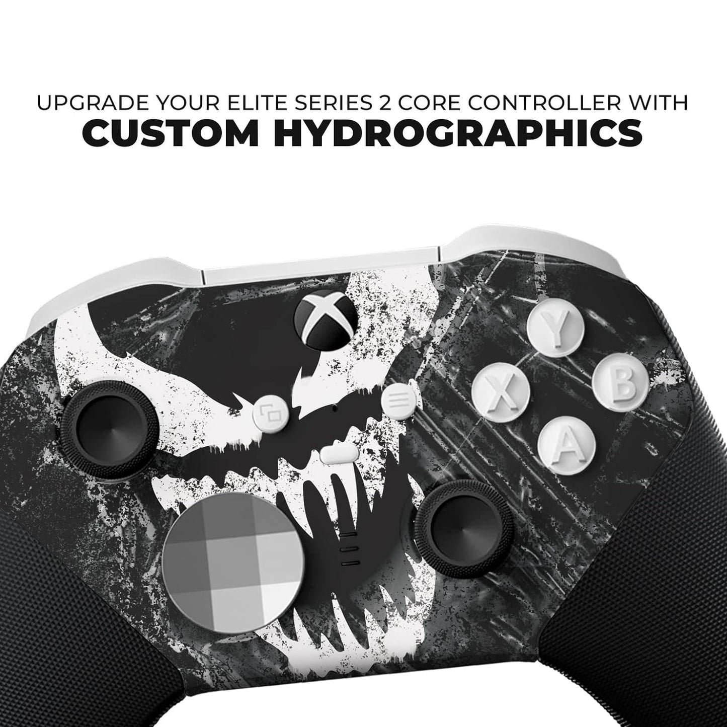 Xbox Elite Series 2 Core game controller close-up with black and white skull hydrodip