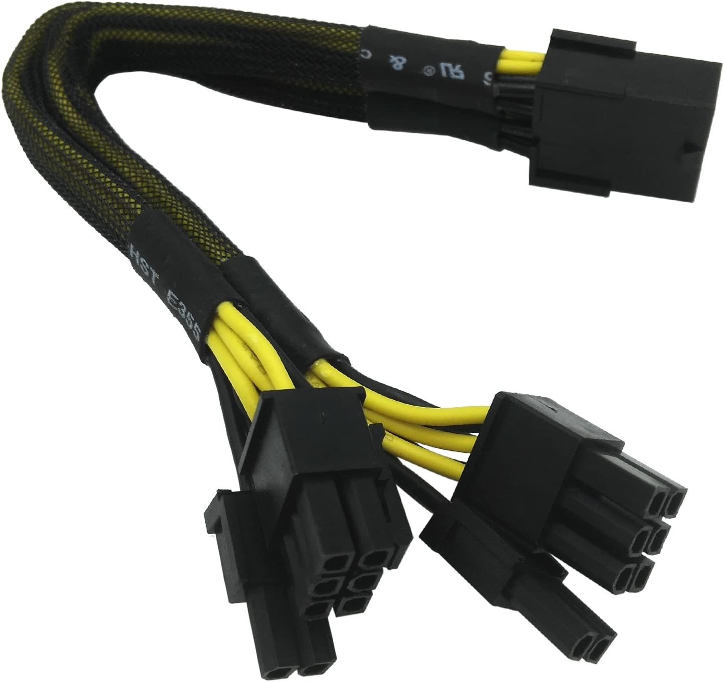 Braided Y-splitter PCIe power adapter cable with dual 8-pin (6+2) male connectors