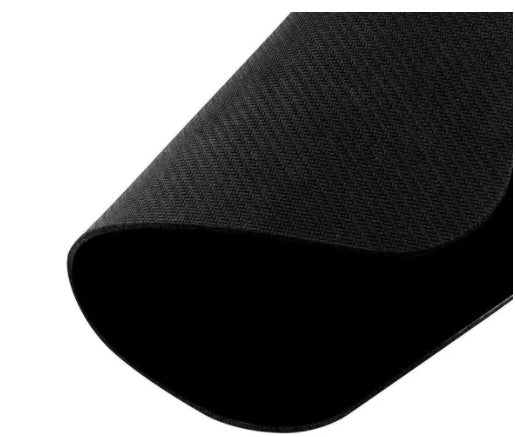 Dark mouse pad corner with textured fabric top and smooth underside
