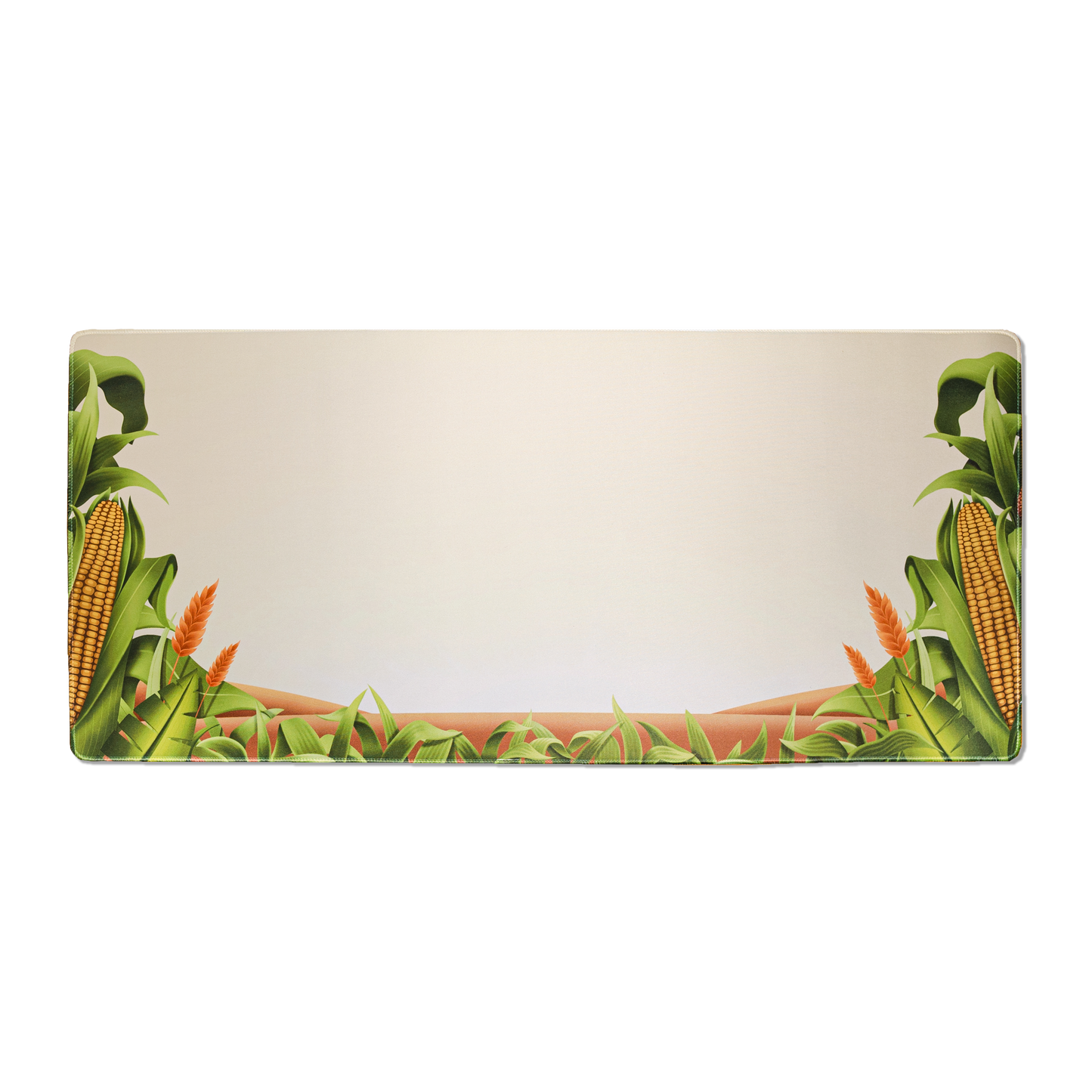 Rectangular desk mat with corn and leaf illustration border on cream base