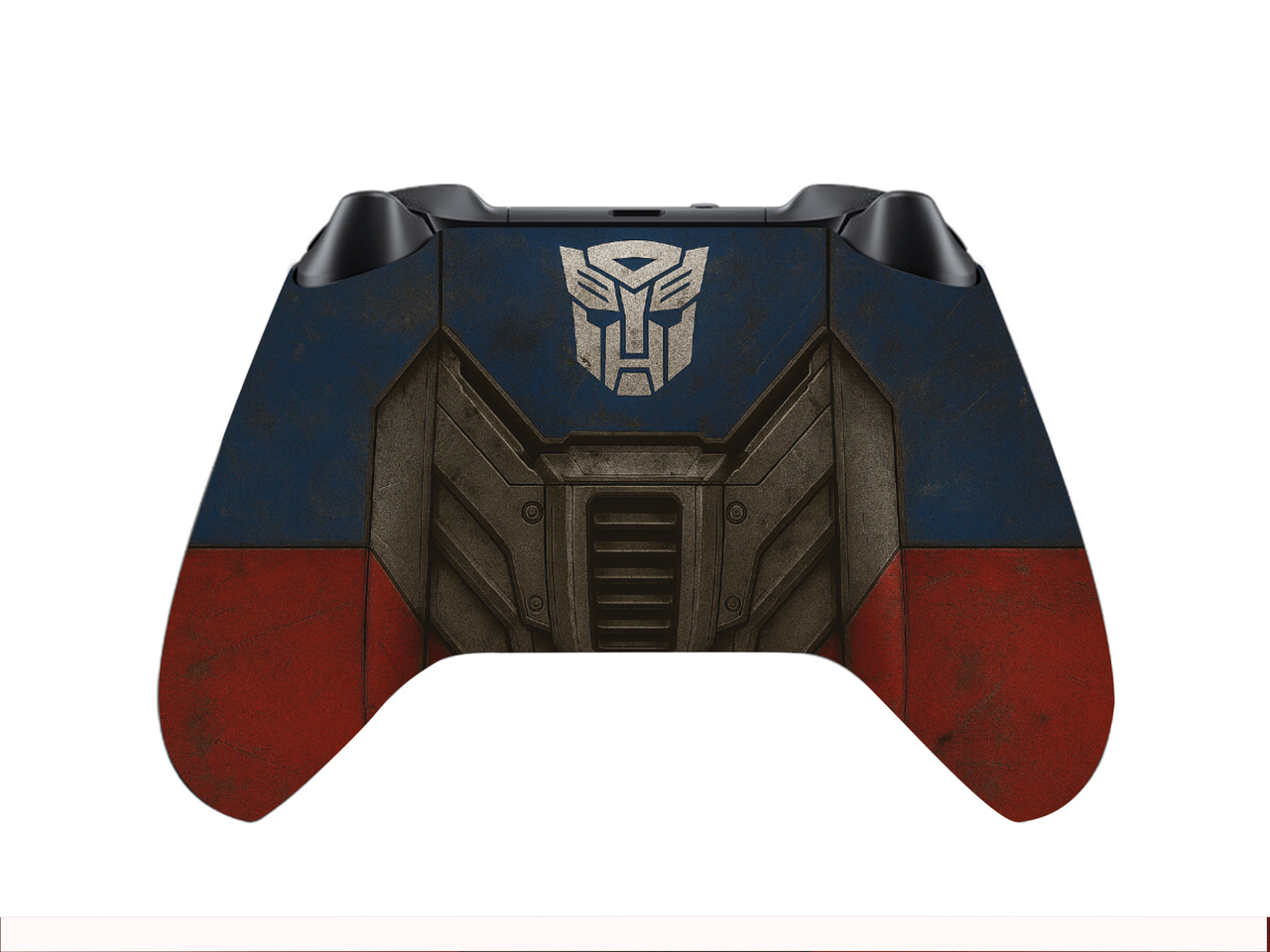 Xbox Series X/S controller back with blue Optimus emblem and red side panels
