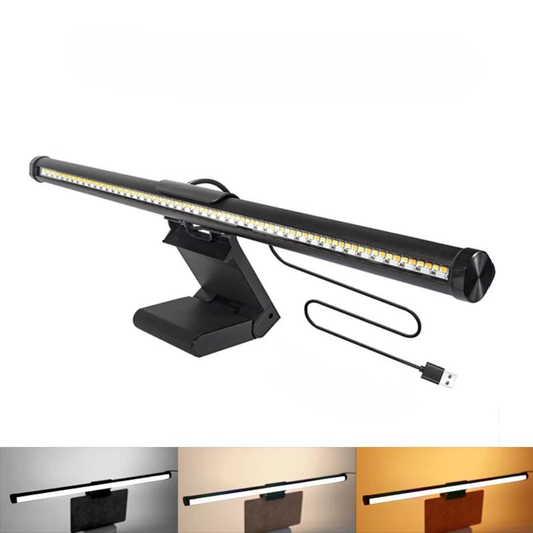 USB LED monitor light bar with black bracket, linear light strip and attached USB cable