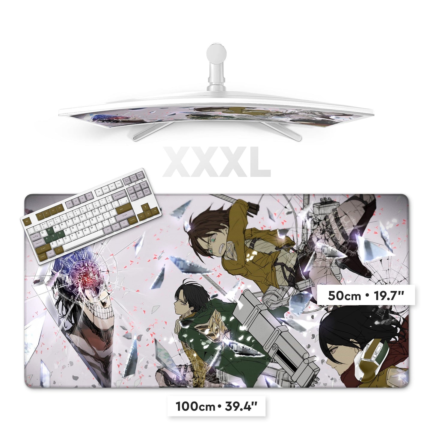 Rectangular anime gaming mouse pad with colorful character artwork, 100cm x 39.4in size
