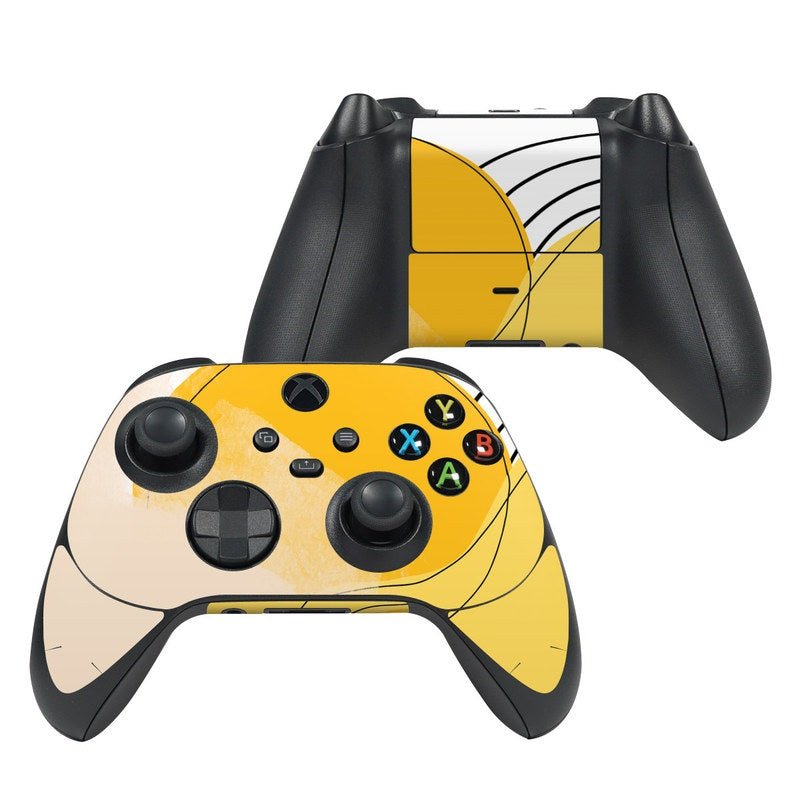 Xbox Series X controller skin with abstract yellow design and colored button icons