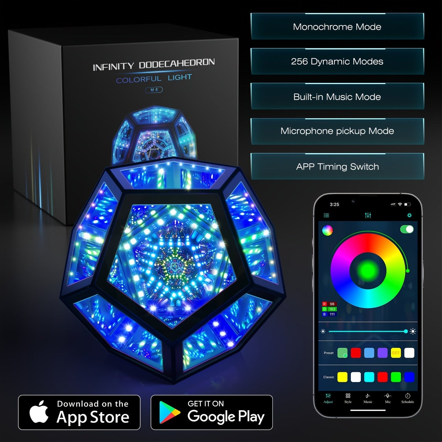 Infinity Mirror RGB Dodecahedron Lamp