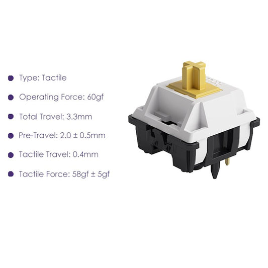 Akko mechanical keyboard switch with gold stem, white-gray body and black base