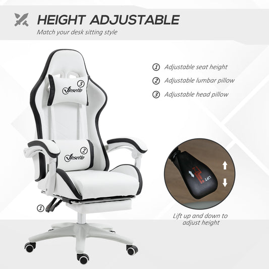 Vinsetto height-adjustable gaming chair, white PU seat with black side bolsters
