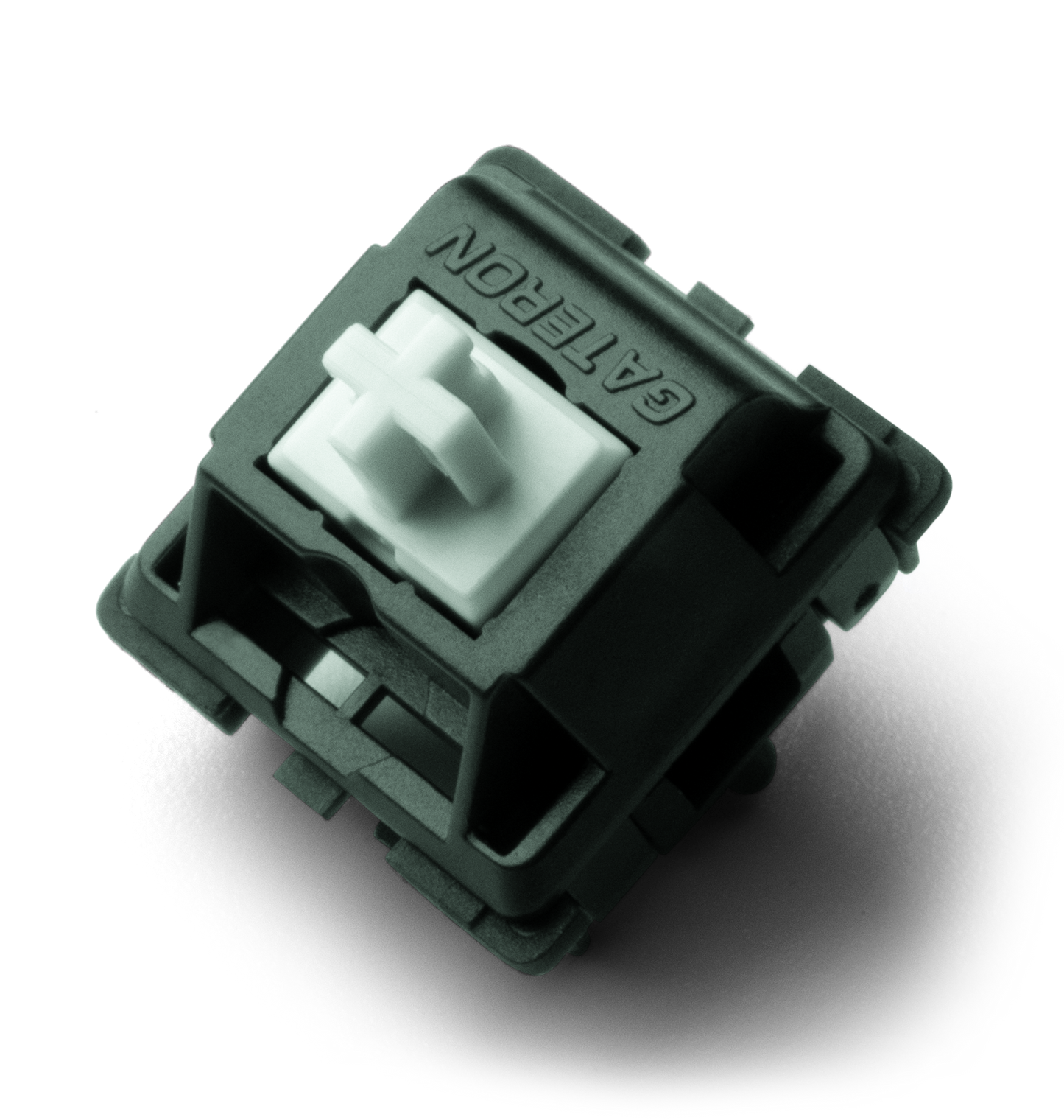 Silent linear keyboard switch with dark green housing and white stem