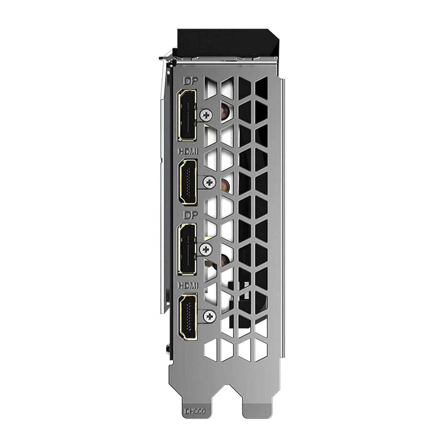 Gigabyte GeForce RTX 3060 rear ports view with DisplayPort and HDMI connectors