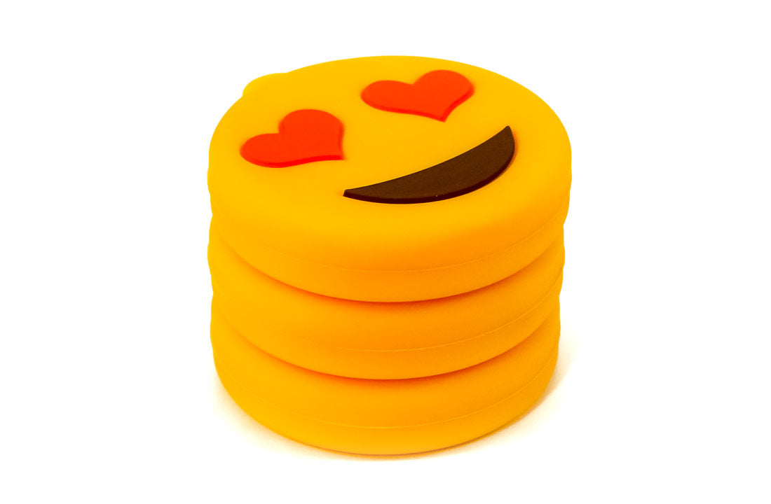 Yellow heart-eyes emoji flash drive cap with red heart eyes and black smile.