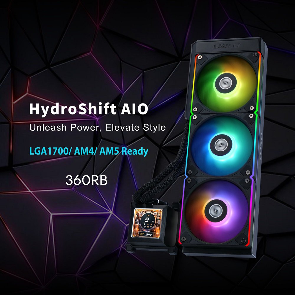 Lian Li Hydroshift 360 AIO HSLCD36RB - Pre-installed 3 x ARGB fans