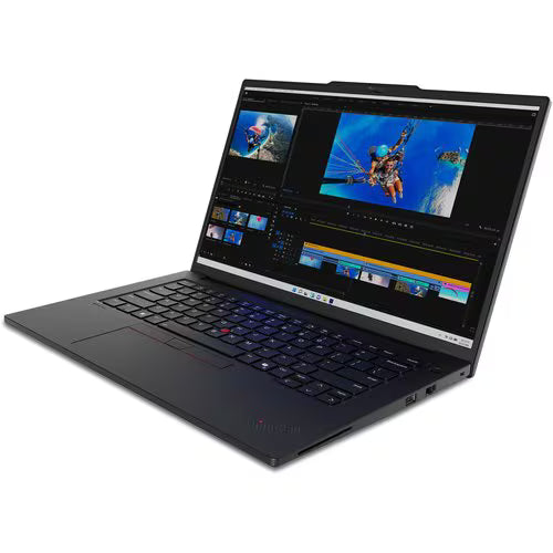 THINKPAD P14s G5 laptop open, angled view with black keyboard