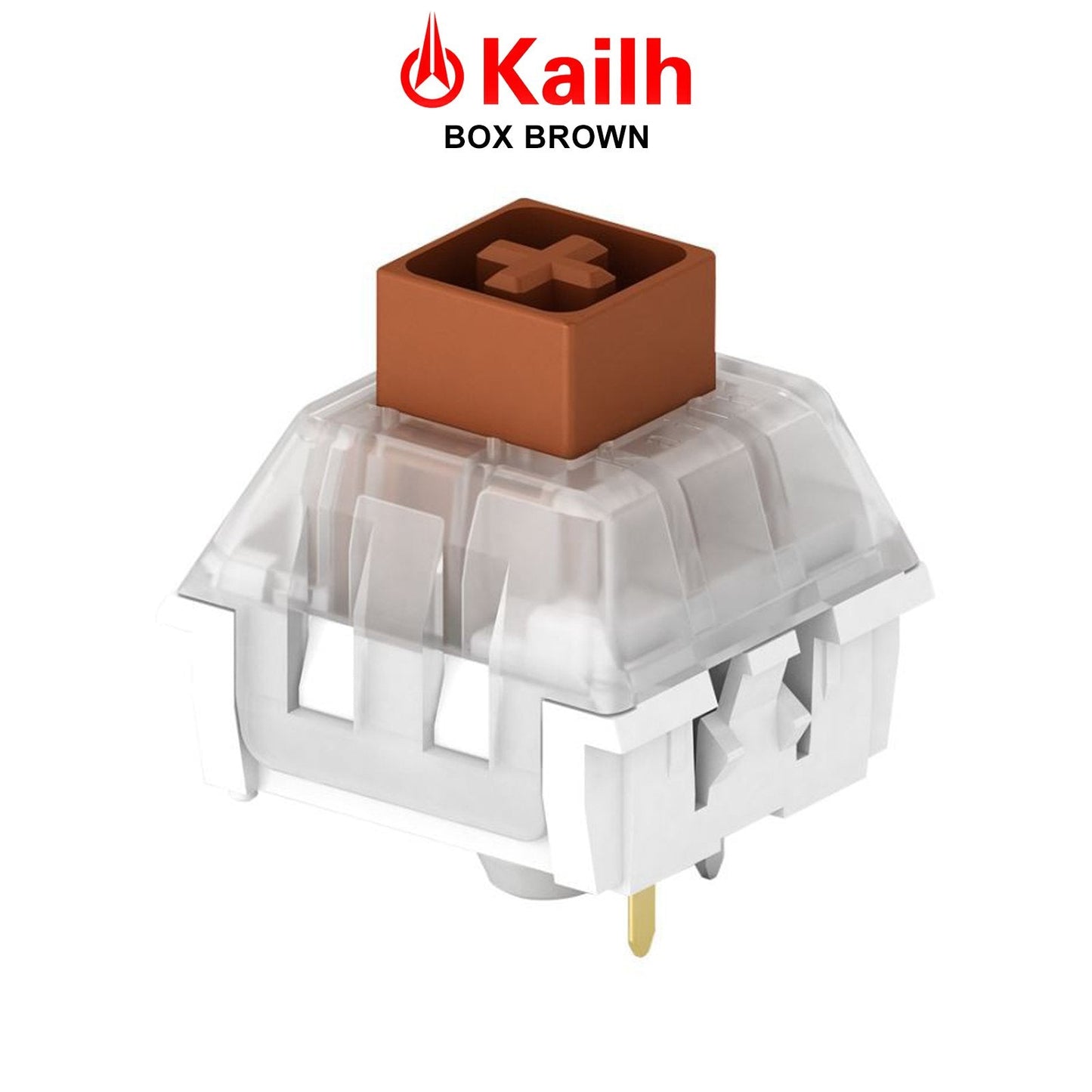 Kailh box switch with brown housing, clear stem and transparent sides