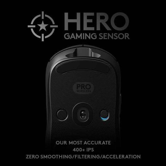 Black wireless gaming mouse underside with textured grips and circular sensor opening