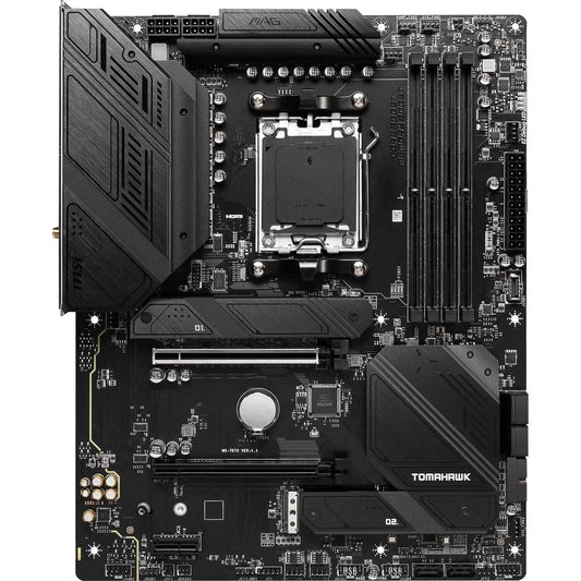 MSI MAG B650 Tomahawk WiFi ATX motherboard showing CPU socket and memory slots