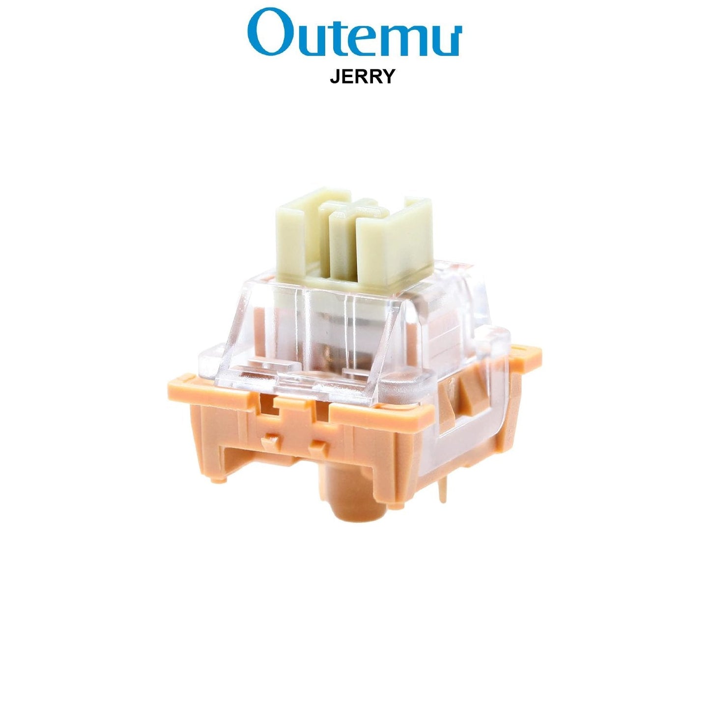 Mechanical keyboard switch with transparent housing and cream stem, orange base