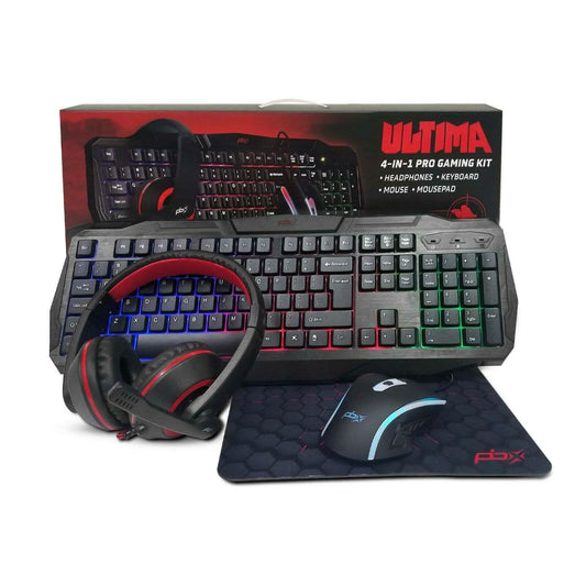 Gaming keyboard and headset with mouse on blue hex-pattern mouse pad