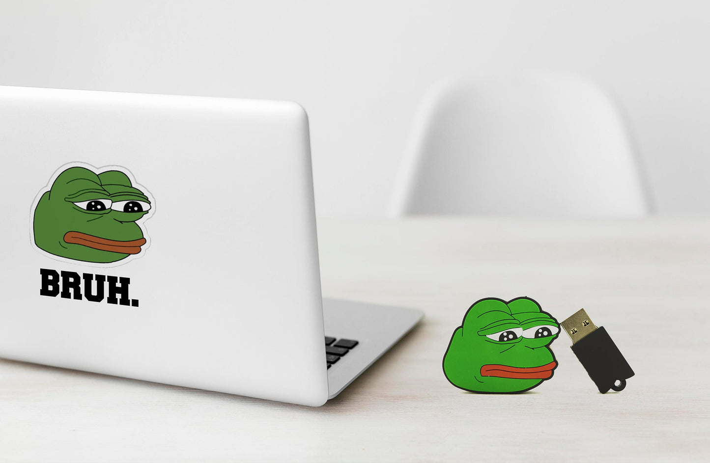 Pepe the Frog USB 3.1 flash drive, green frog head charm with visible USB connector.