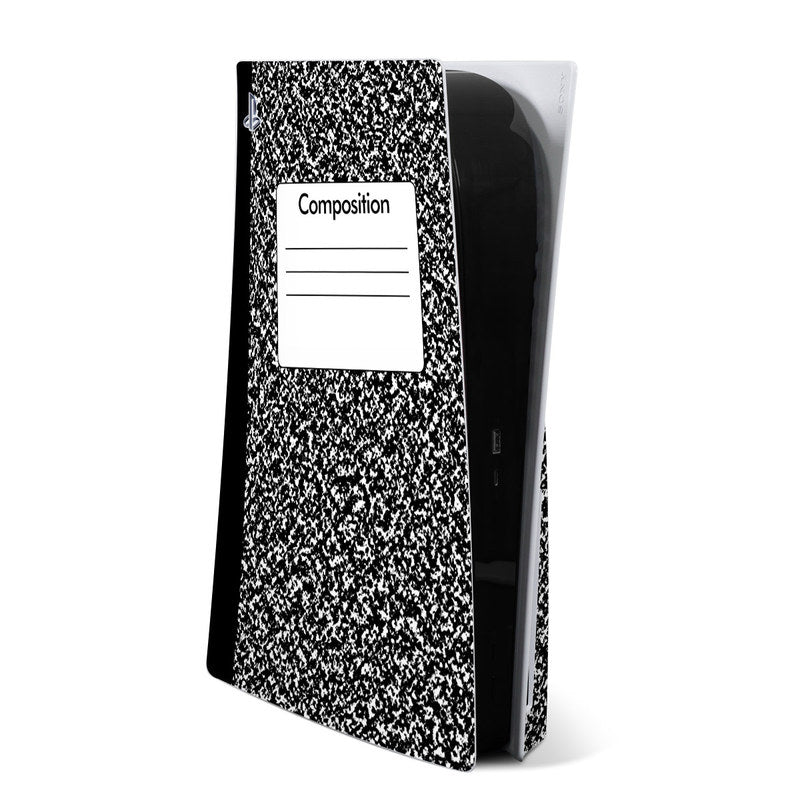 Composition notebook with black-and-white speckled cover and white 'Composition' label