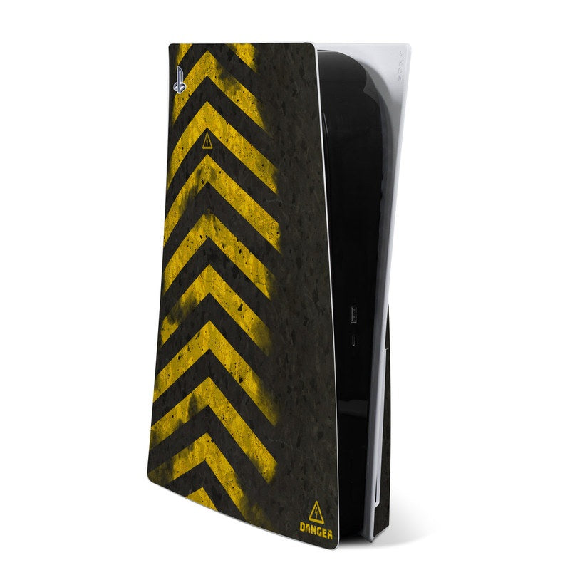 EVAC PS5 skin with black and yellow hazard chevron pattern