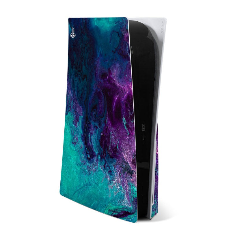 PS5 console skin with blue-purple marbled pattern