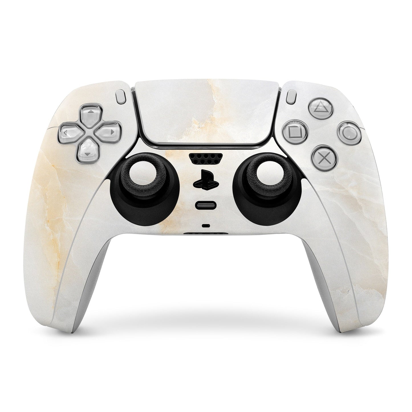 PlayStation 5 controller skin with light marble pattern on front, grips and buttons