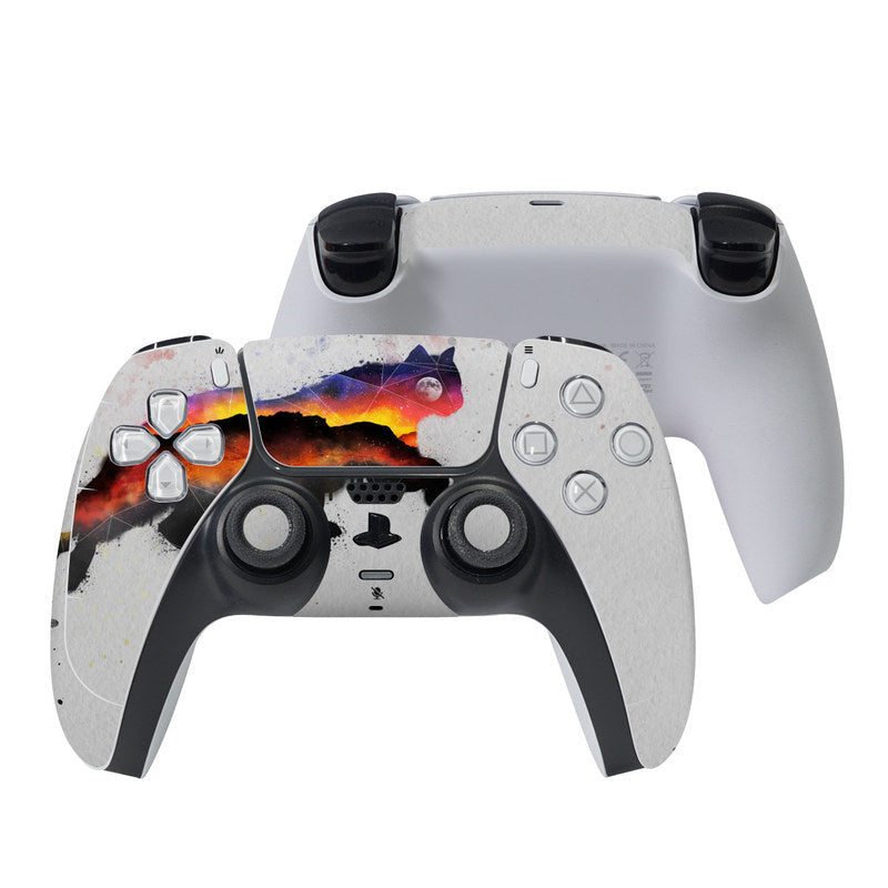 PS5 controller skin for DualSense, white/gray with colorful galaxy landscape graphic