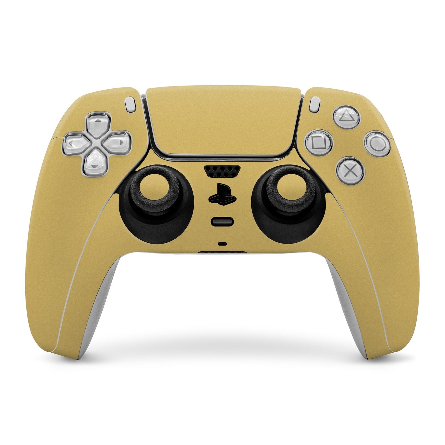 Mustard yellow PS5 controller skin covering front buttons and grips