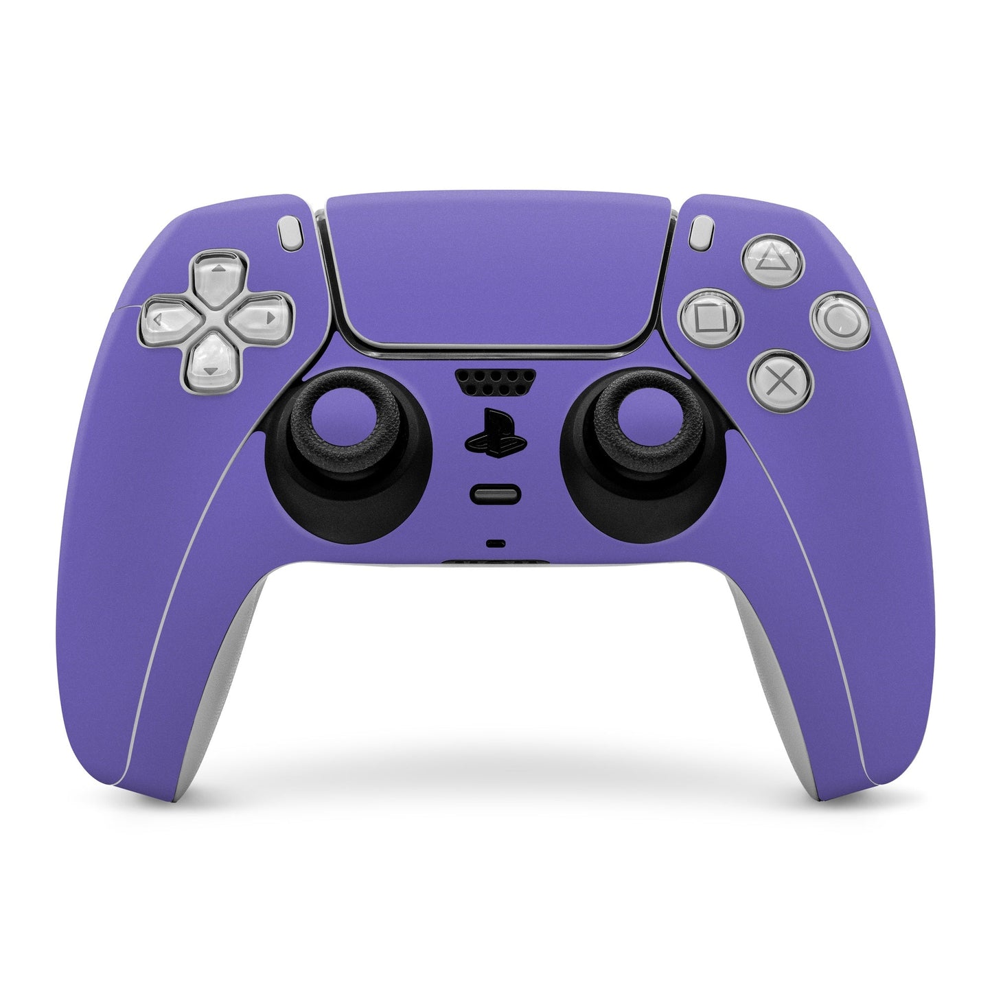 Purple PS5 controller skin with analog stick openings and button cutouts