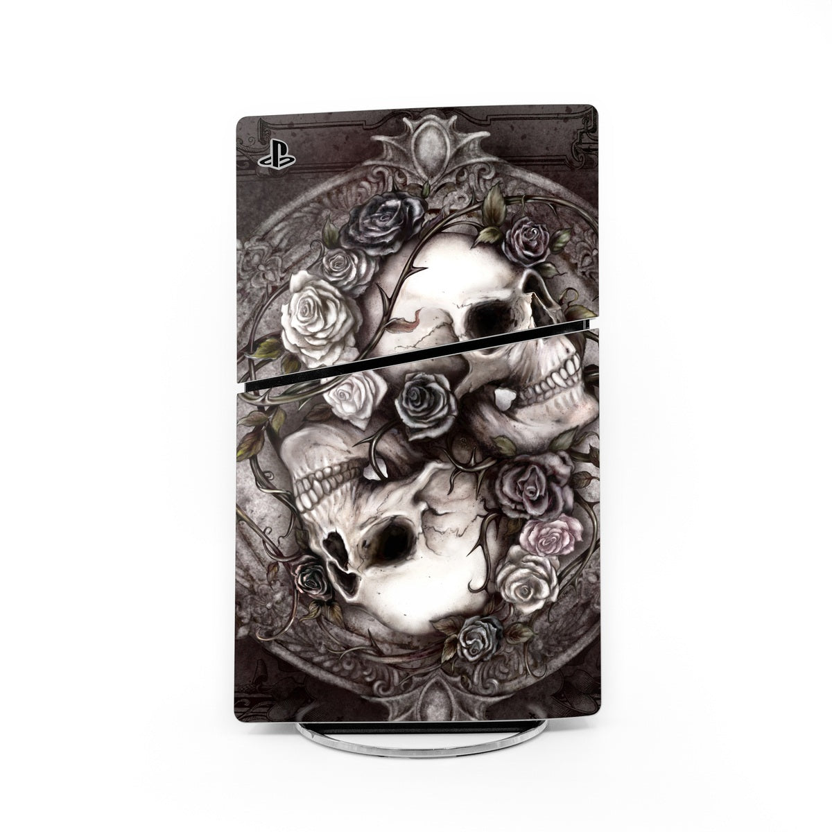 PS5 Slim console skin with skull and roses artwork