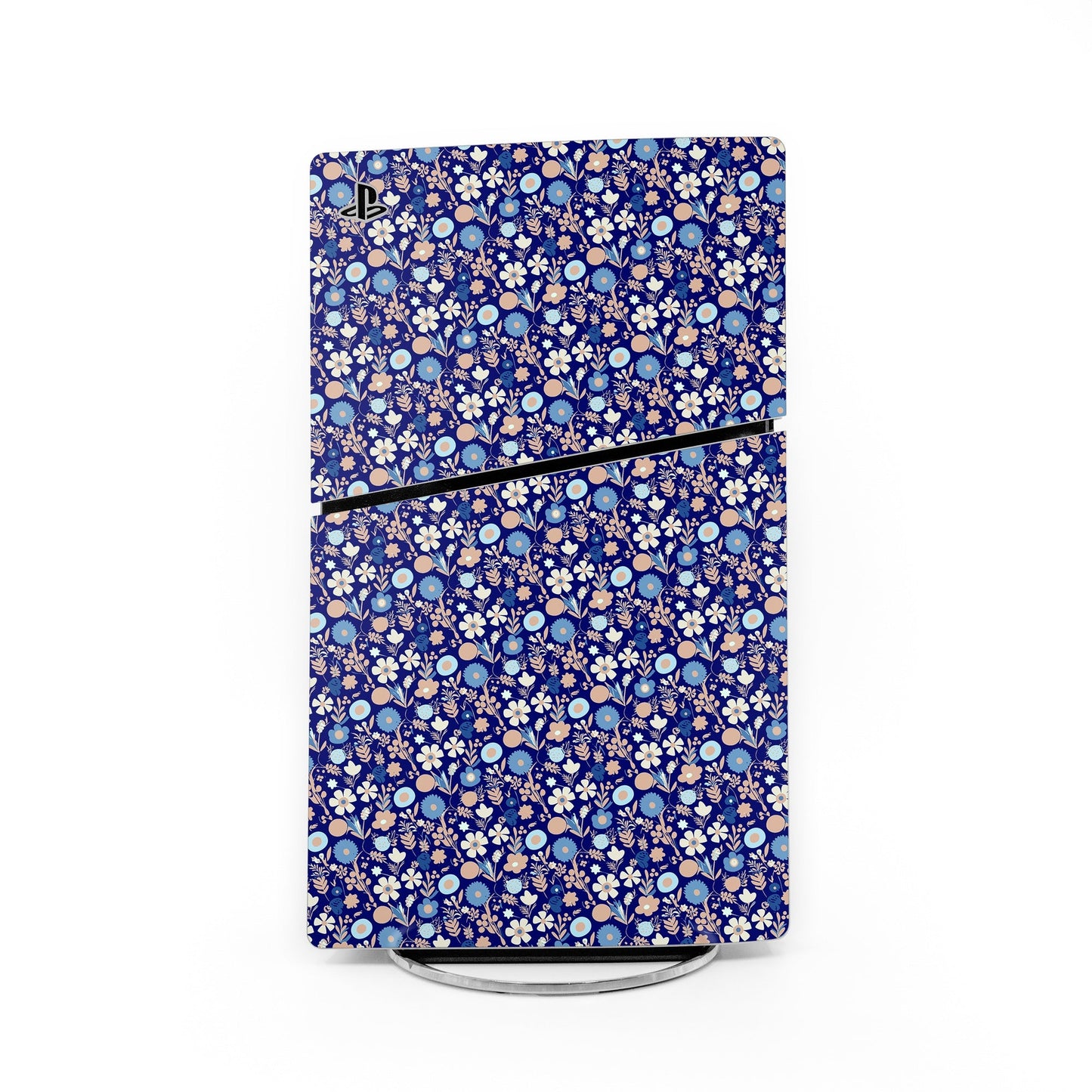 PlayStation 5 Slim skin, navy floral pattern with decorative border