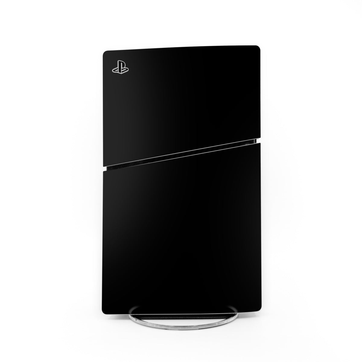 Black PS5 Slim console skin with PlayStation logo, sleek solid finish