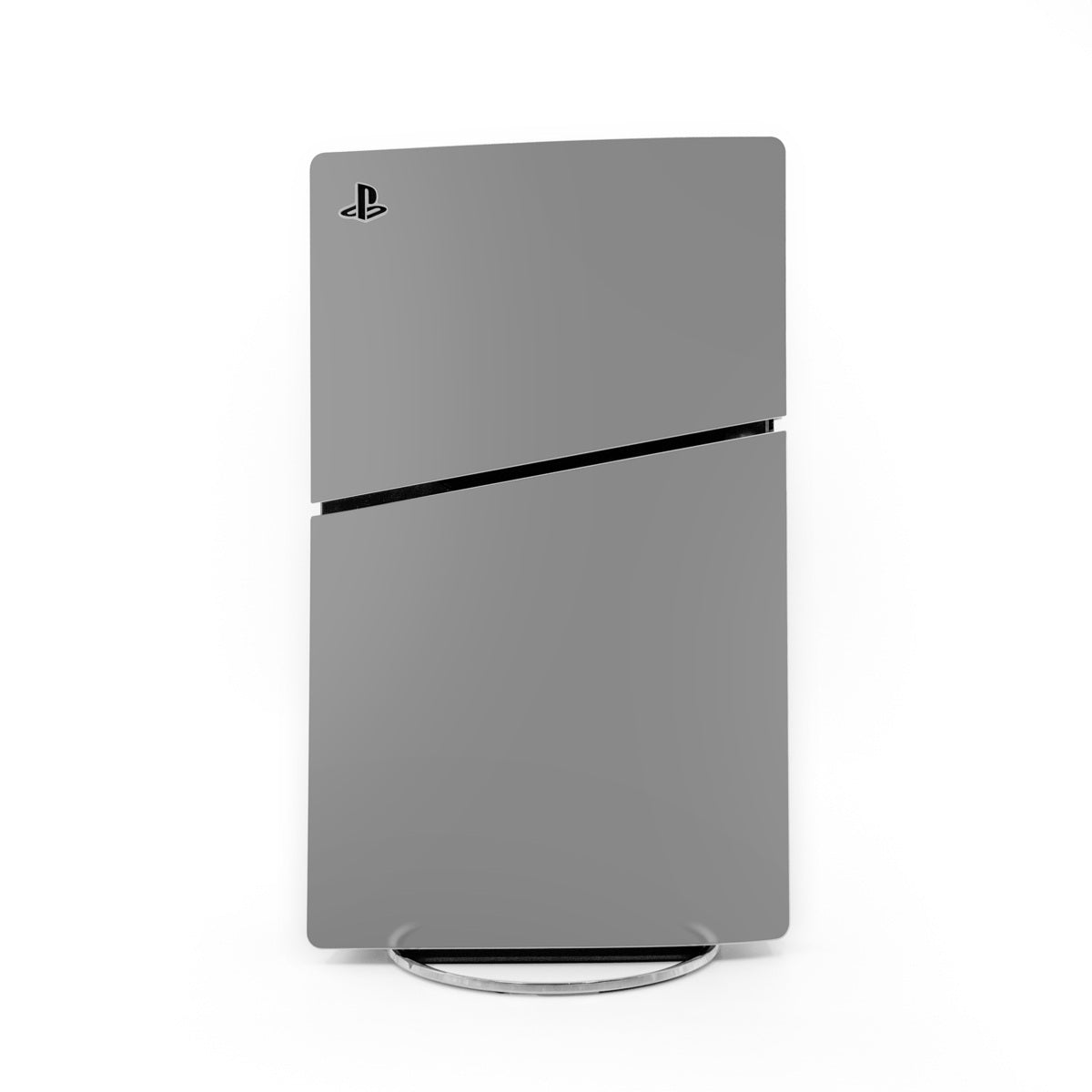 PS5 Slim skin in solid gray with PlayStation logo and horizontal split