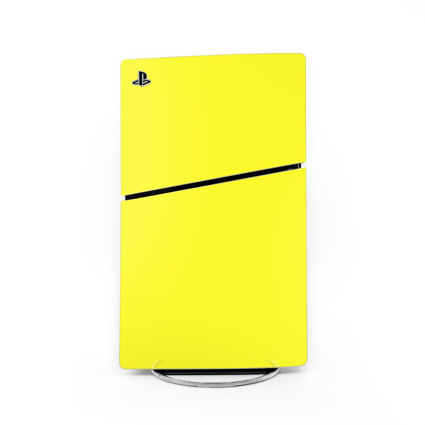 PlayStation 5 Slim console skin, bright yellow with black band and PS logo