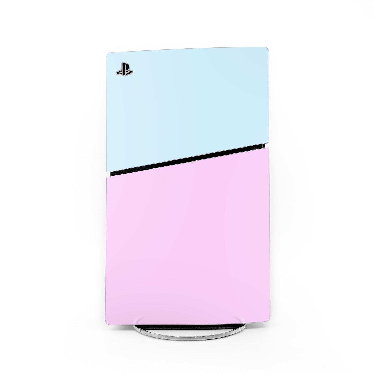 PS5 Slim console skin, light blue and pink with PlayStation logo