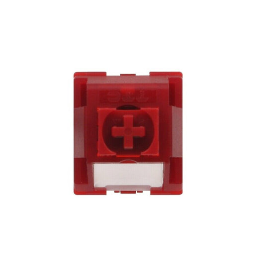Red mechanical keyboard switch front view with cross-shaped stem